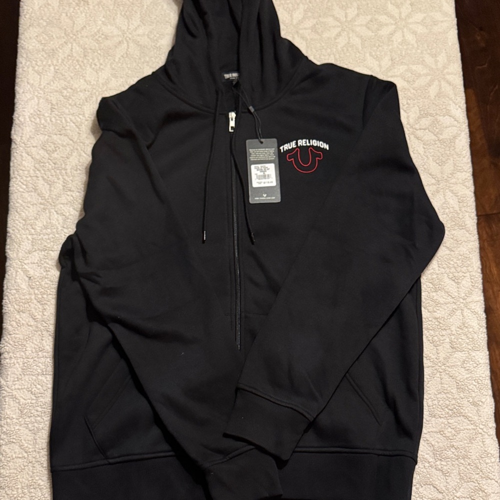 True Religion Men's Black Zip-Up Sweater